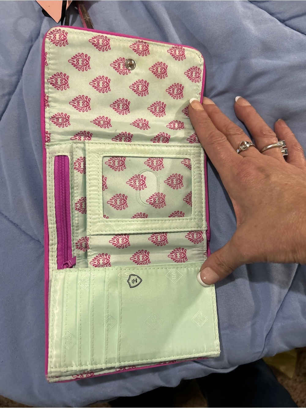 Vera Bradley Quilted Floral Trifold Wallet in Pink, Yellow & Blue - Picture 2 of 2